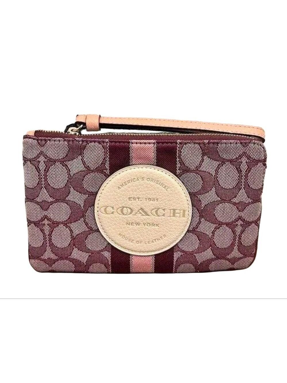 COACH DEMPSEY LARGE CORNER ZIP WRISTLET WALLET SIGNATURE JACQUARD COACH PATCH - Picture 4 of 7